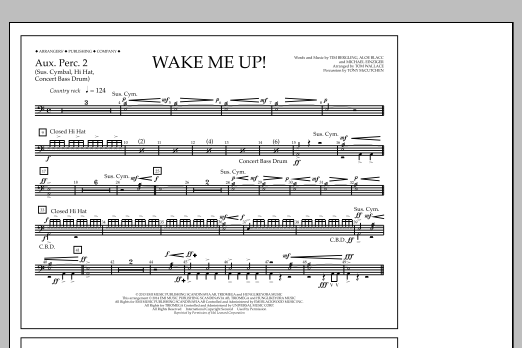 Tom Wallace Wake Me Up! - Aux. Perc. 2 sheet music notes and chords arranged for Marching Band