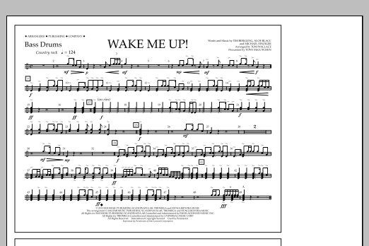 Tom Wallace Wake Me Up! - Bass Drums sheet music notes and chords arranged for Marching Band