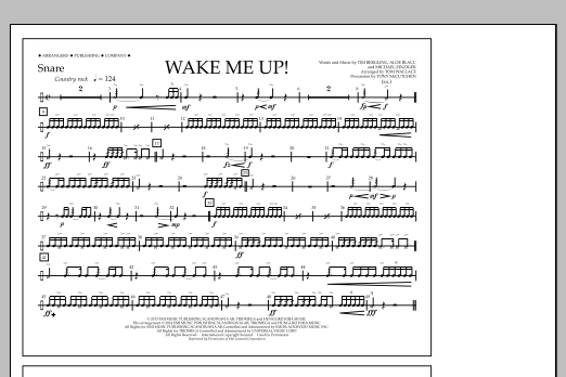 Tom Wallace Wake Me Up! - Snare sheet music notes and chords arranged for Marching Band