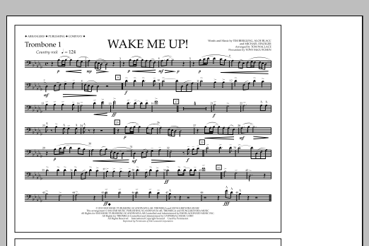Tom Wallace Wake Me Up! - Trombone 1 sheet music notes and chords arranged for Marching Band