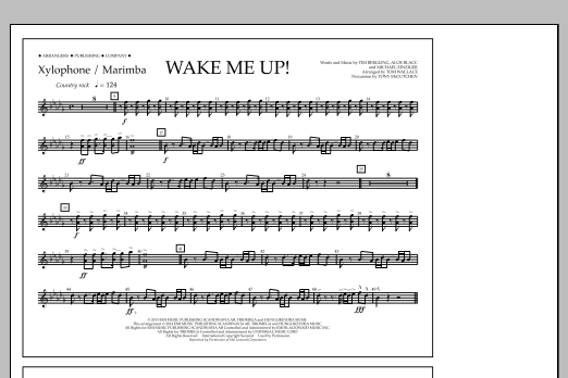 Tom Wallace Wake Me Up! - Xylophone/Marimba sheet music notes and chords arranged for Marching Band