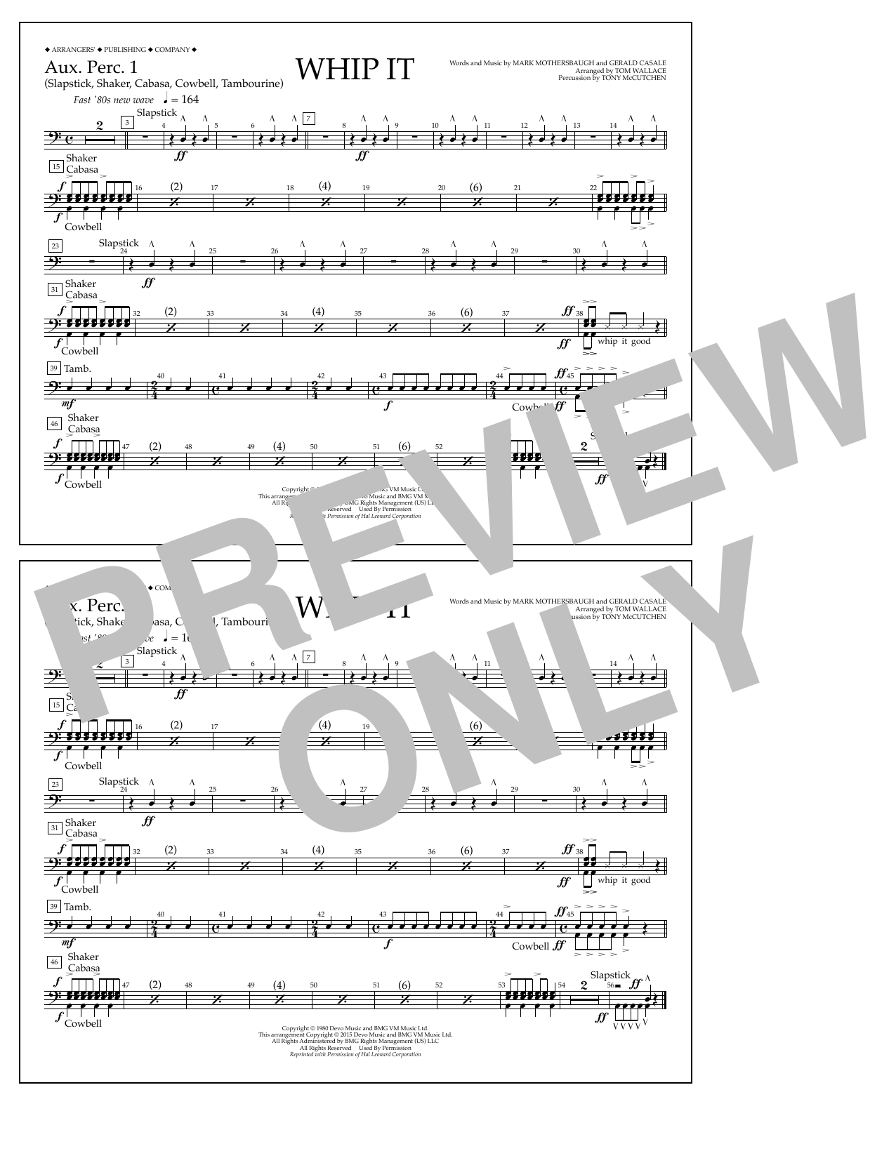 Tom Wallace Whip It - Aux. Perc. 1 sheet music notes and chords arranged for Marching Band