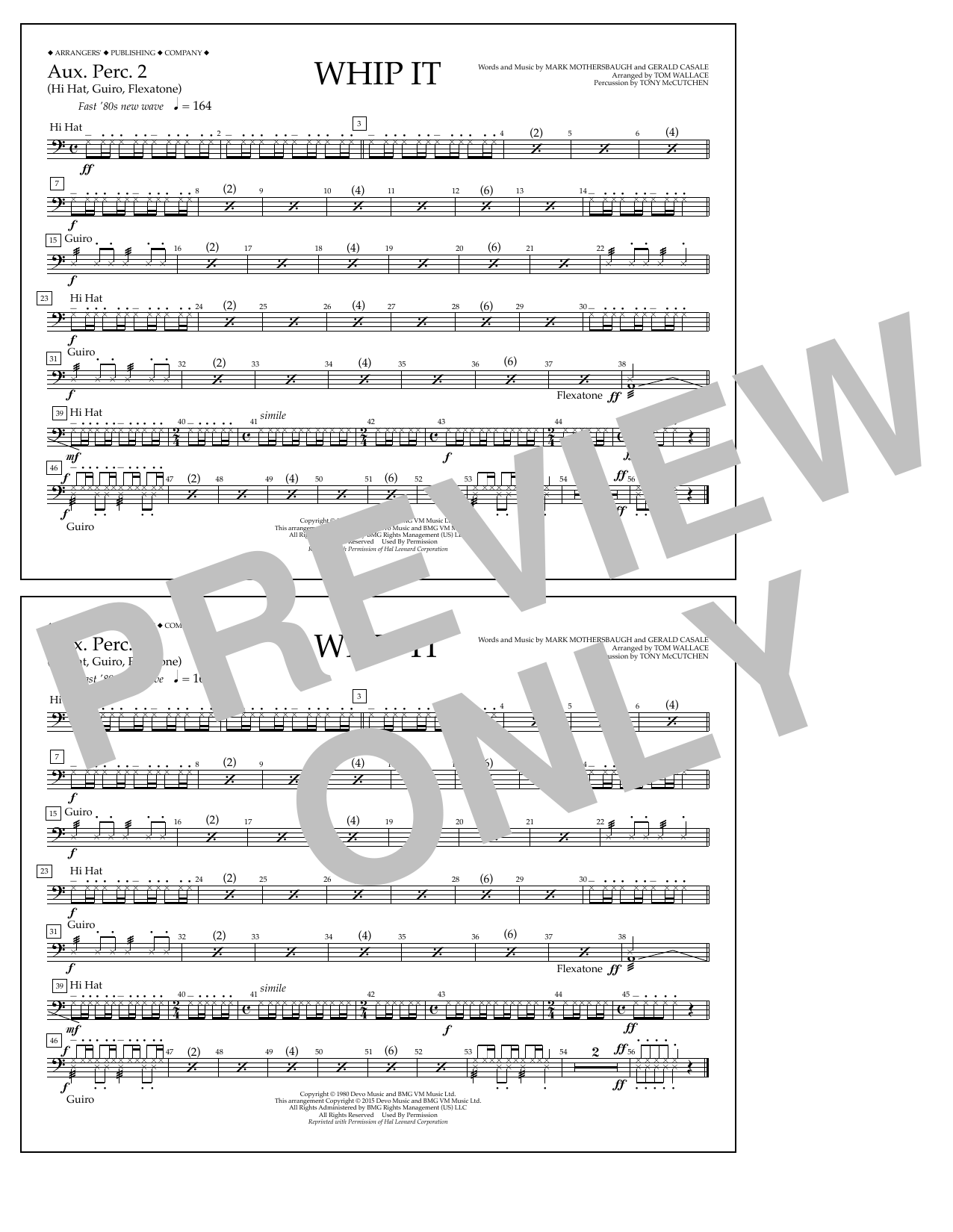 Tom Wallace Whip It - Aux. Perc. 2 sheet music notes and chords arranged for Marching Band