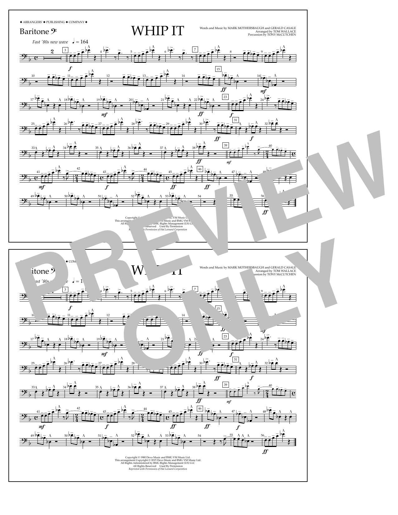 Tom Wallace Whip It - Baritone B.C. sheet music notes and chords arranged for Marching Band