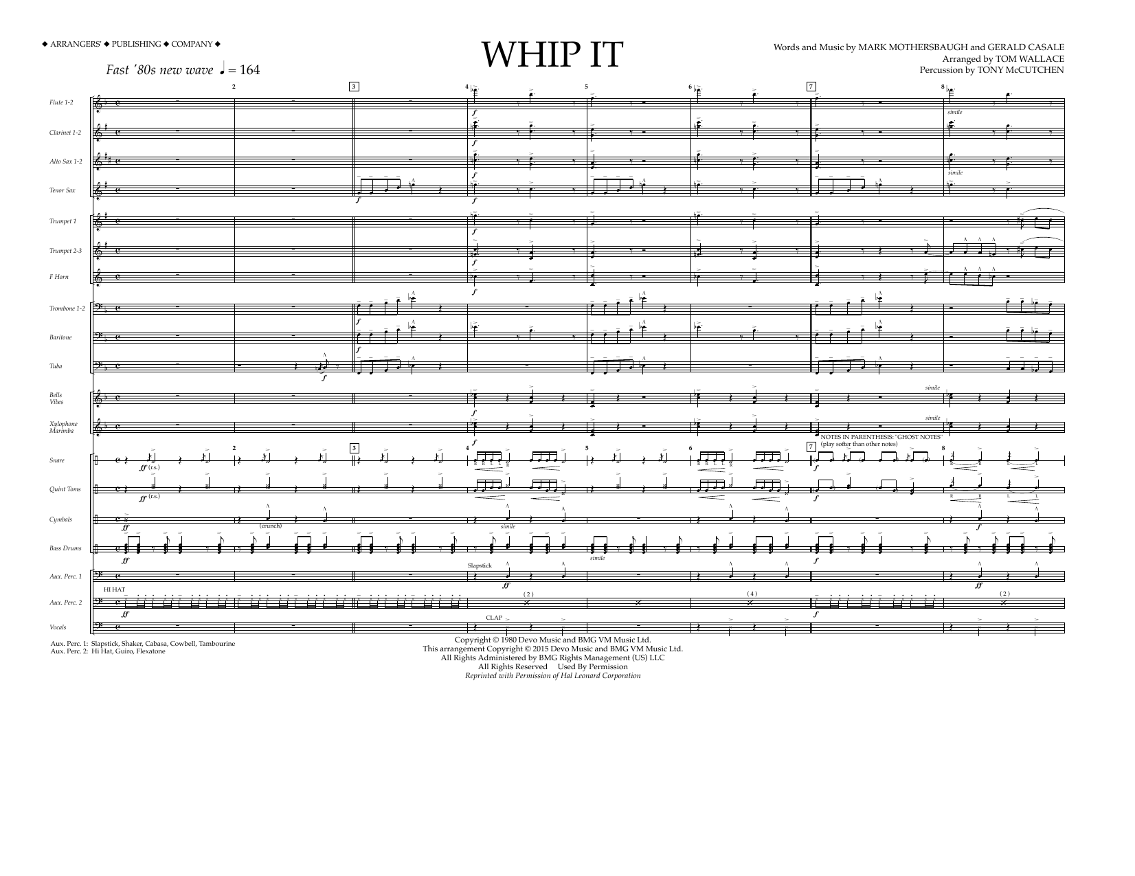 Tom Wallace Whip It - Full Score sheet music notes and chords arranged for Marching Band