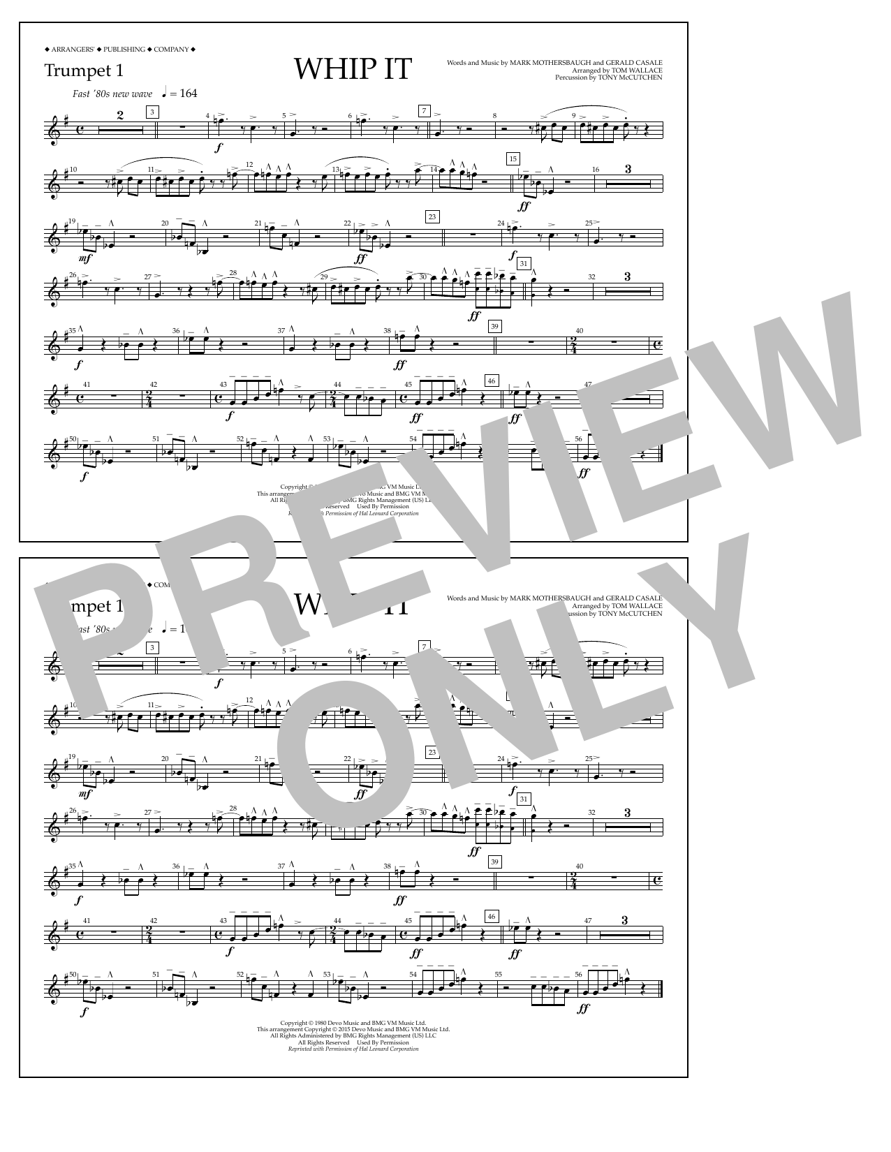 Tom Wallace Whip It - Trumpet 1 sheet music notes and chords arranged for Marching Band