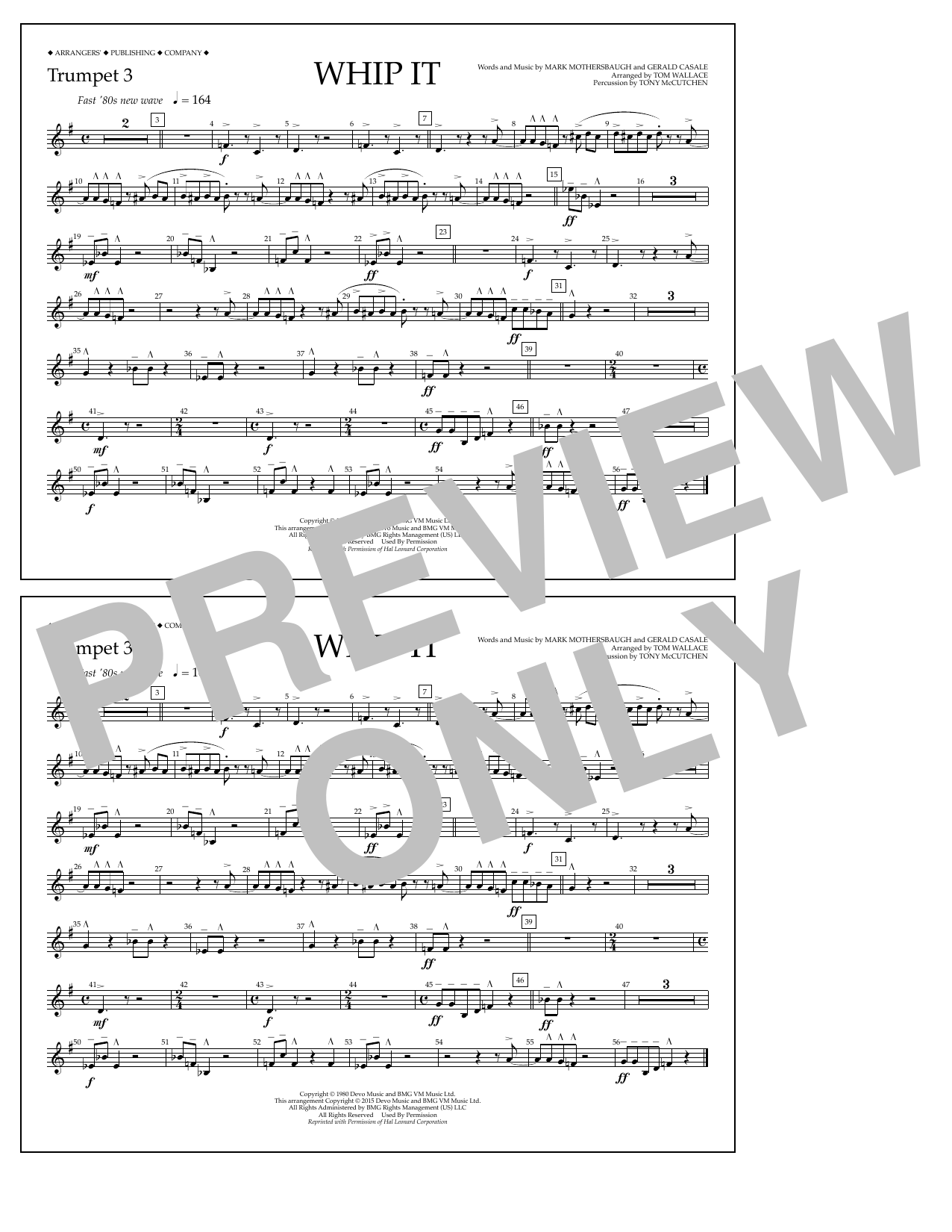 Tom Wallace Whip It - Trumpet 3 sheet music notes and chords arranged for Marching Band