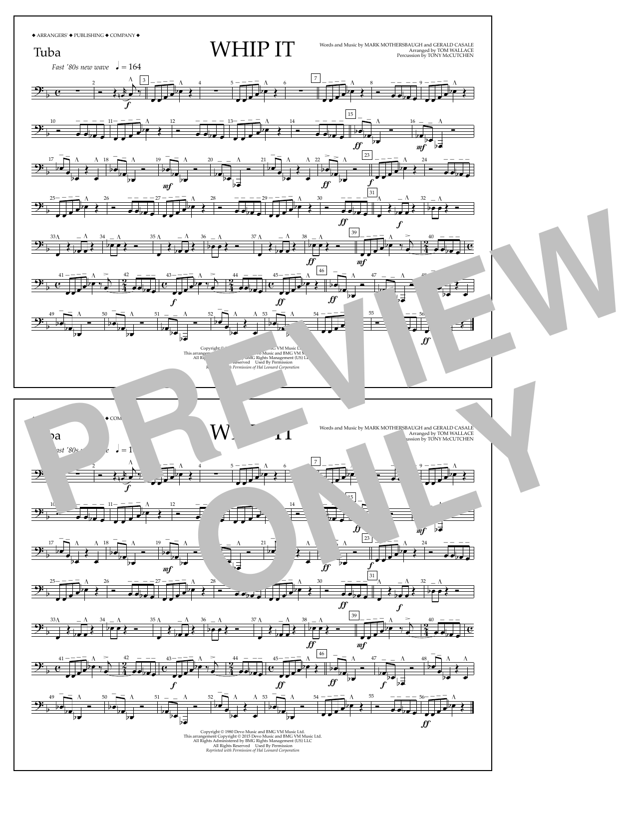 Tom Wallace Whip It - Tuba sheet music notes and chords arranged for Marching Band