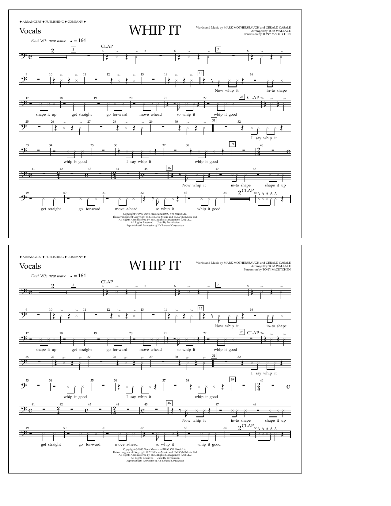Tom Wallace Whip It - Vocals sheet music notes and chords arranged for Marching Band