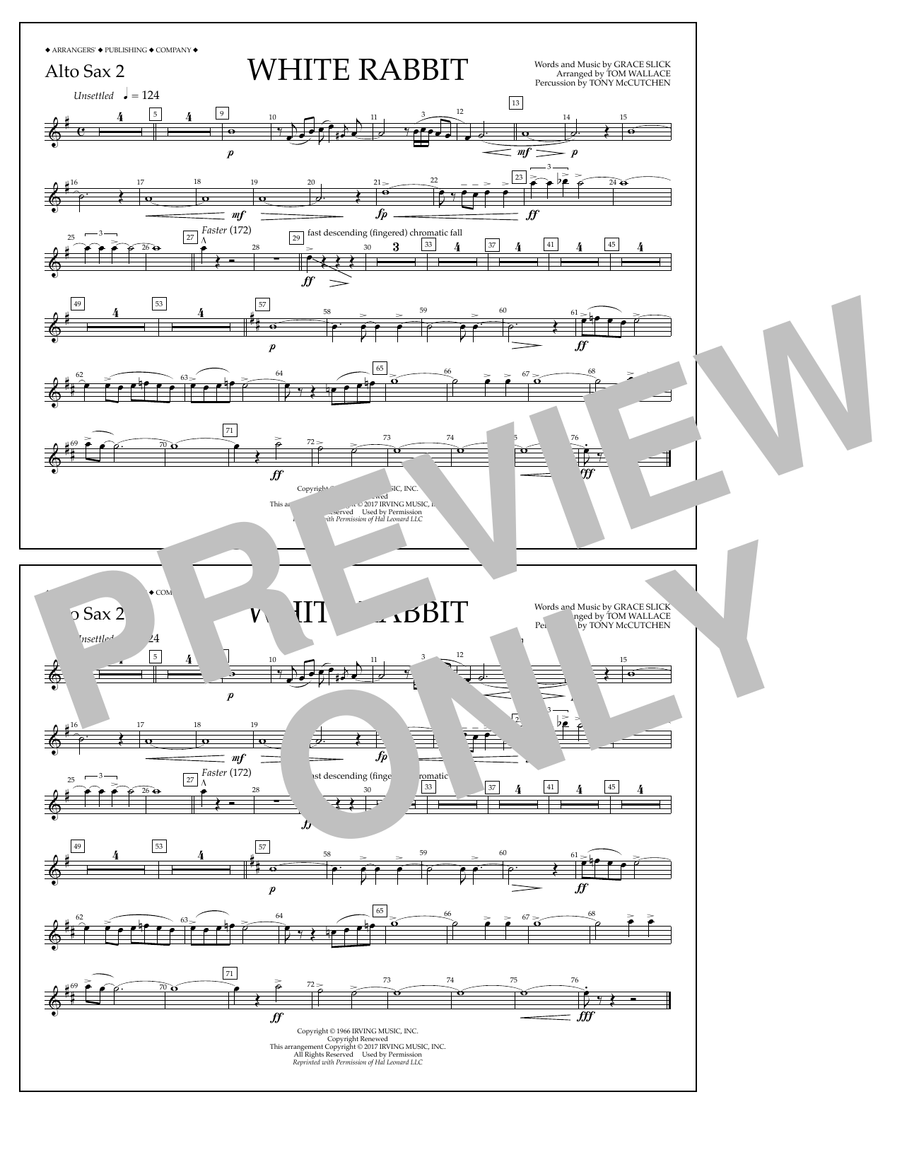 Tom Wallace White Rabbit - Alto Sax 2 sheet music notes and chords arranged for Marching Band