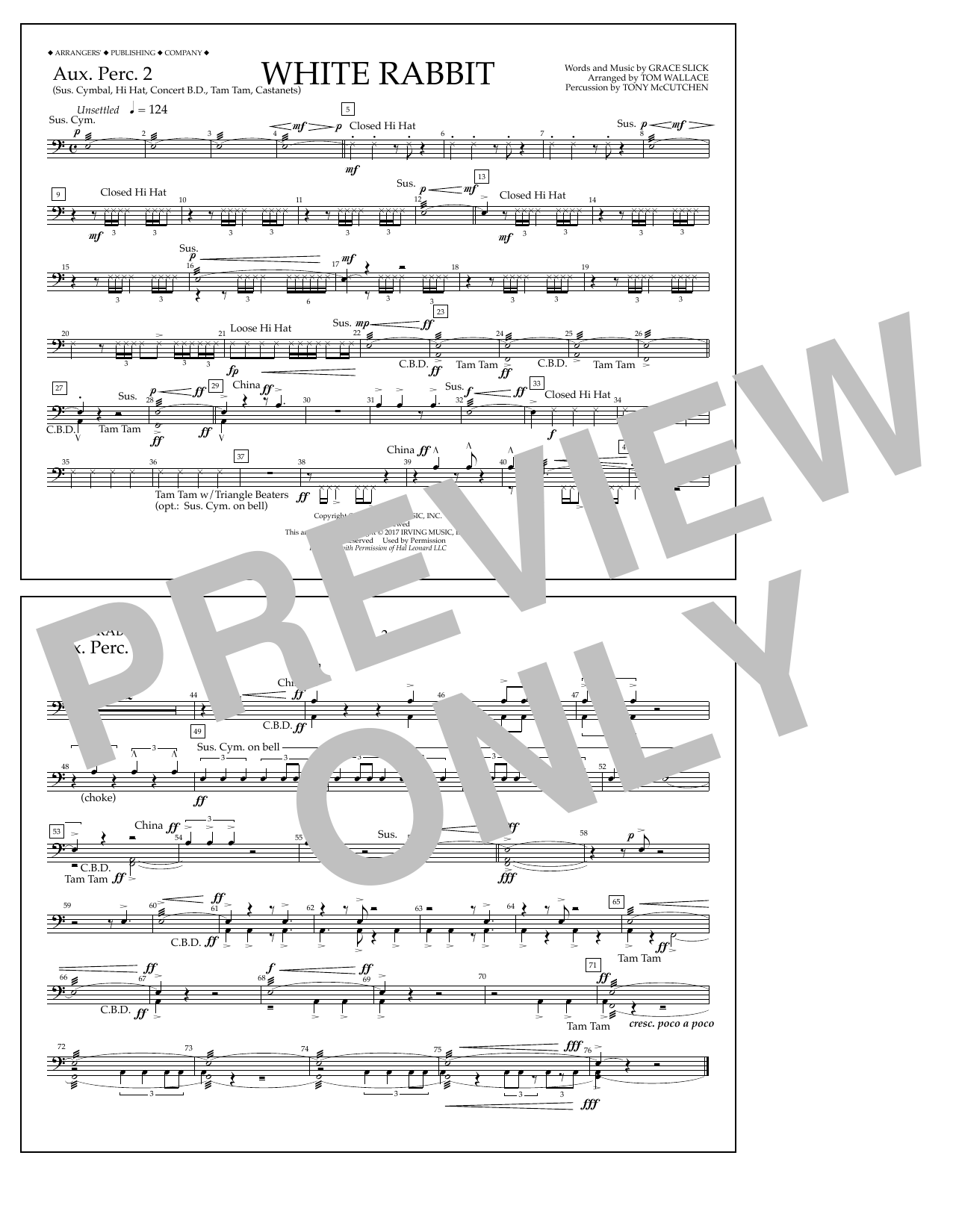 Tom Wallace White Rabbit - Aux. Perc. 2 sheet music notes and chords arranged for Marching Band