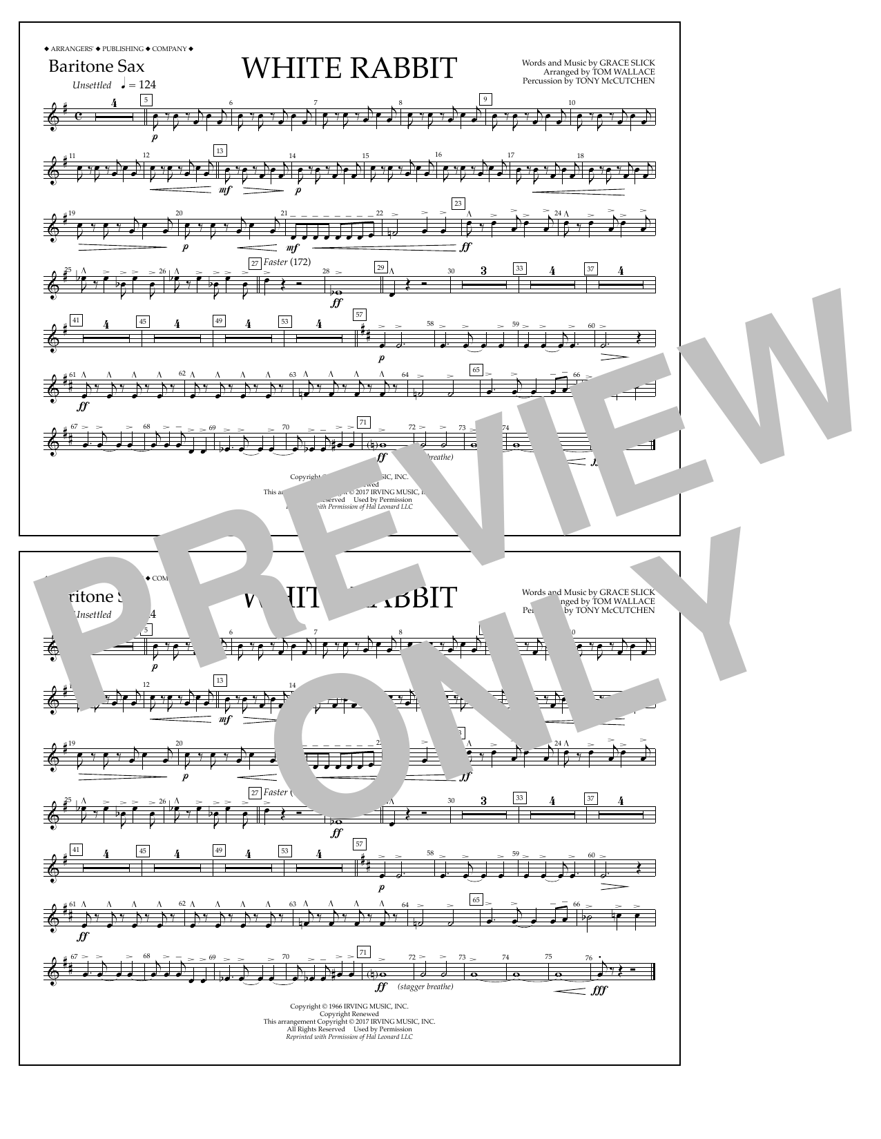 Tom Wallace White Rabbit - Baritone Sax sheet music notes and chords arranged for Marching Band