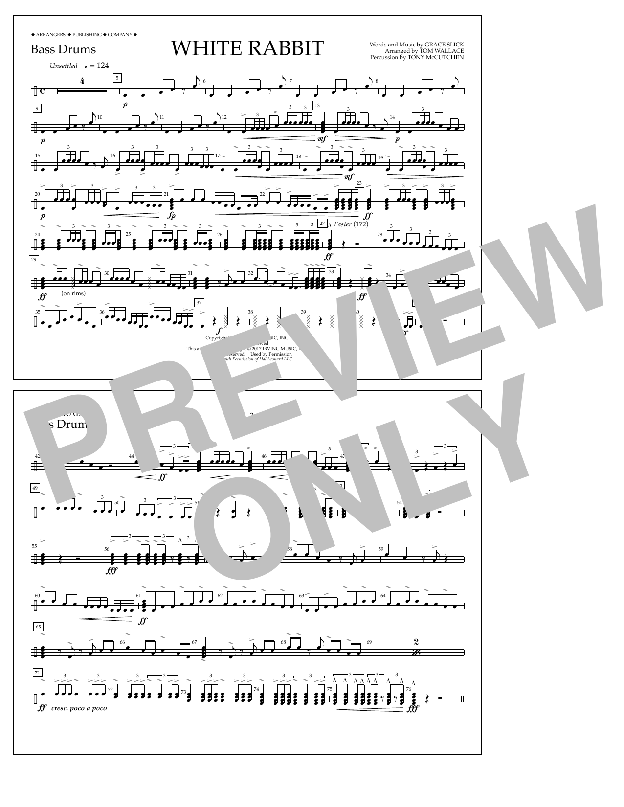Tom Wallace White Rabbit - Bass Drums sheet music notes and chords arranged for Marching Band