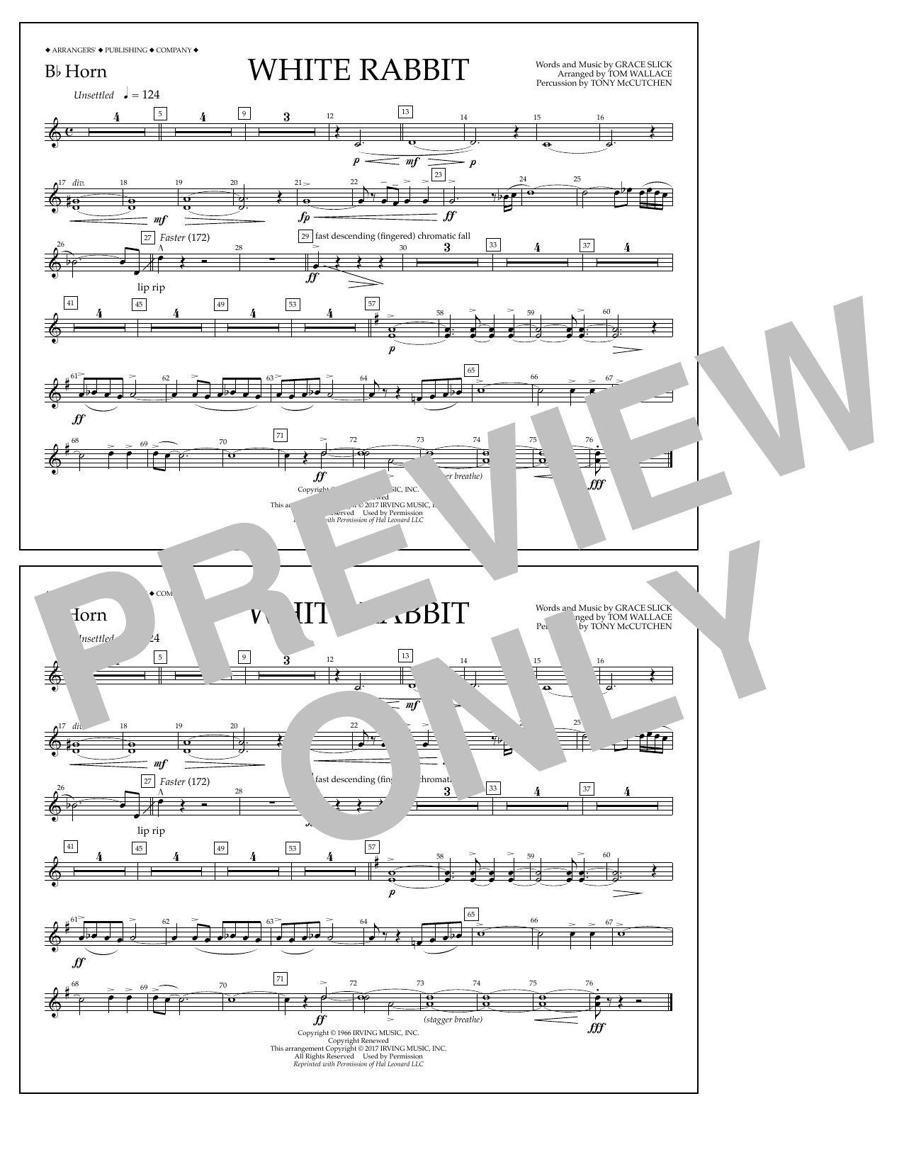 Tom Wallace White Rabbit - Bb Horn sheet music notes and chords arranged for Marching Band
