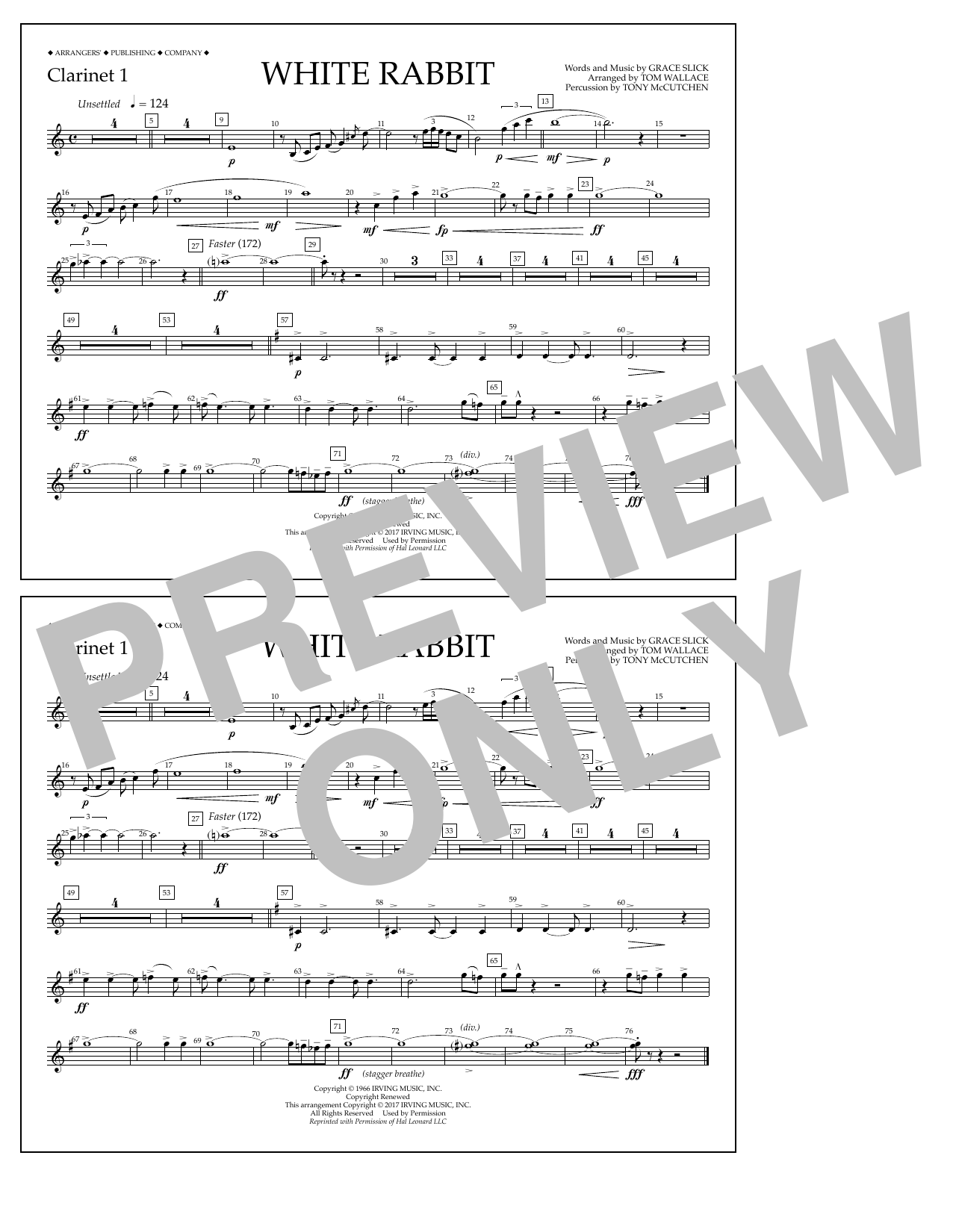 Tom Wallace White Rabbit - Clarinet 1 sheet music notes and chords arranged for Marching Band