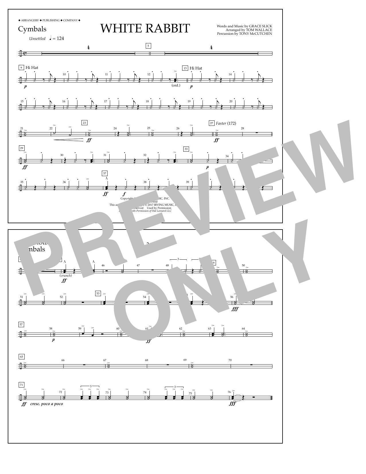Tom Wallace White Rabbit - Cymbals sheet music notes and chords arranged for Marching Band