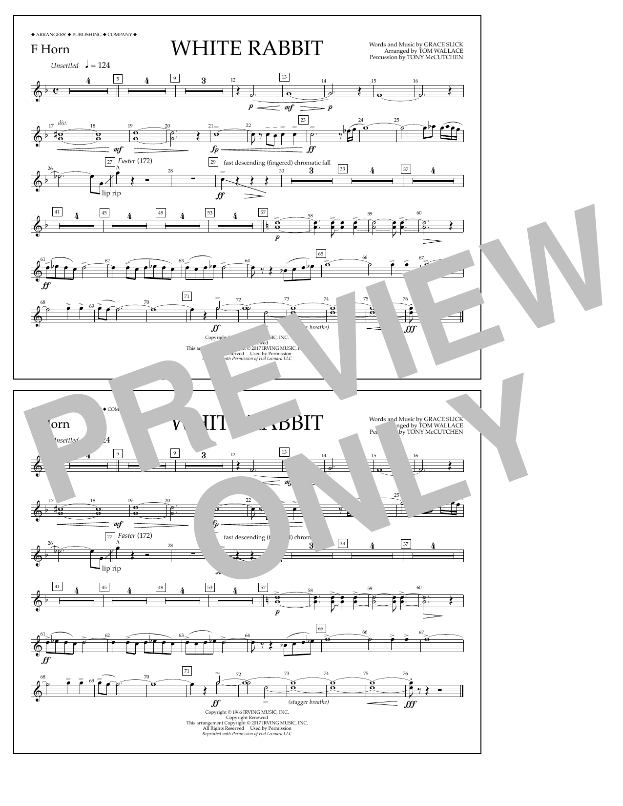 Tom Wallace White Rabbit - F Horn sheet music notes and chords arranged for Marching Band