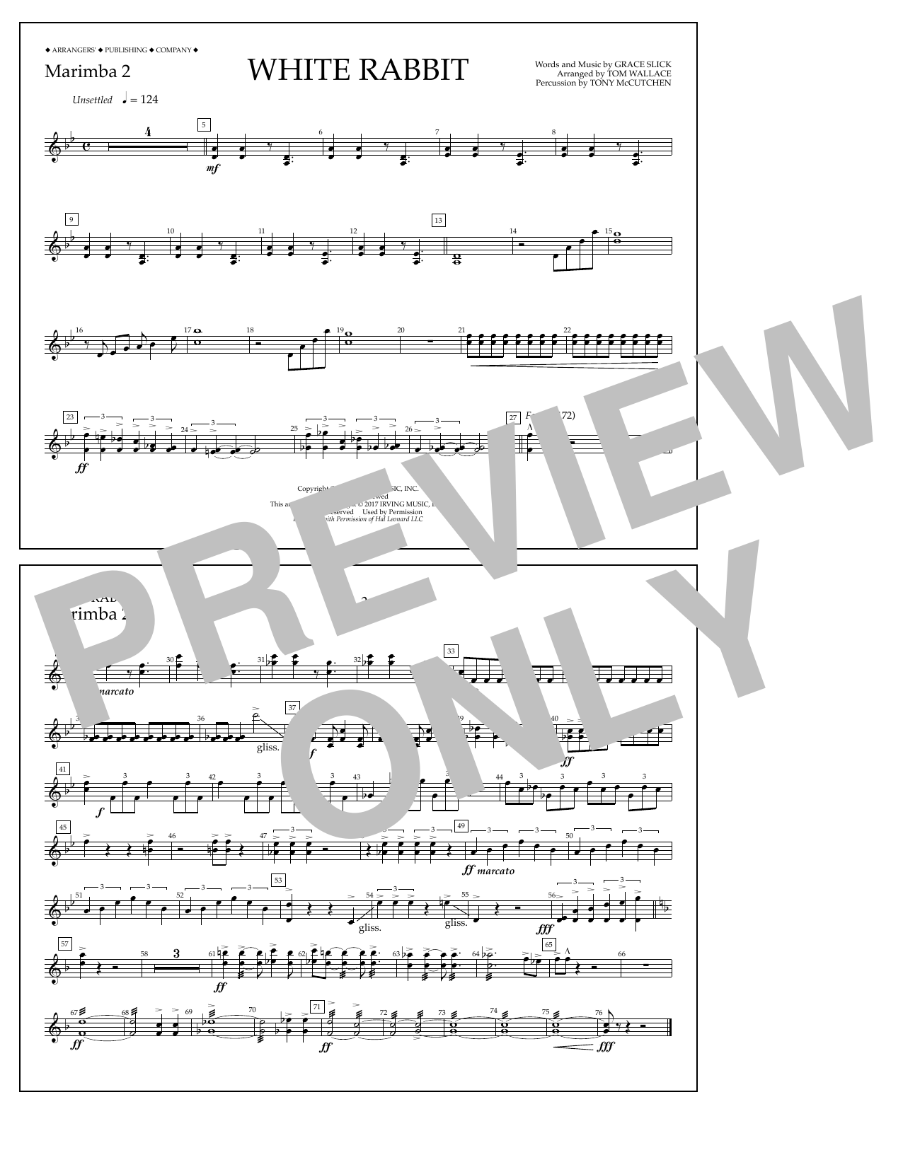 Tom Wallace White Rabbit - Marimba 2 sheet music notes and chords arranged for Marching Band