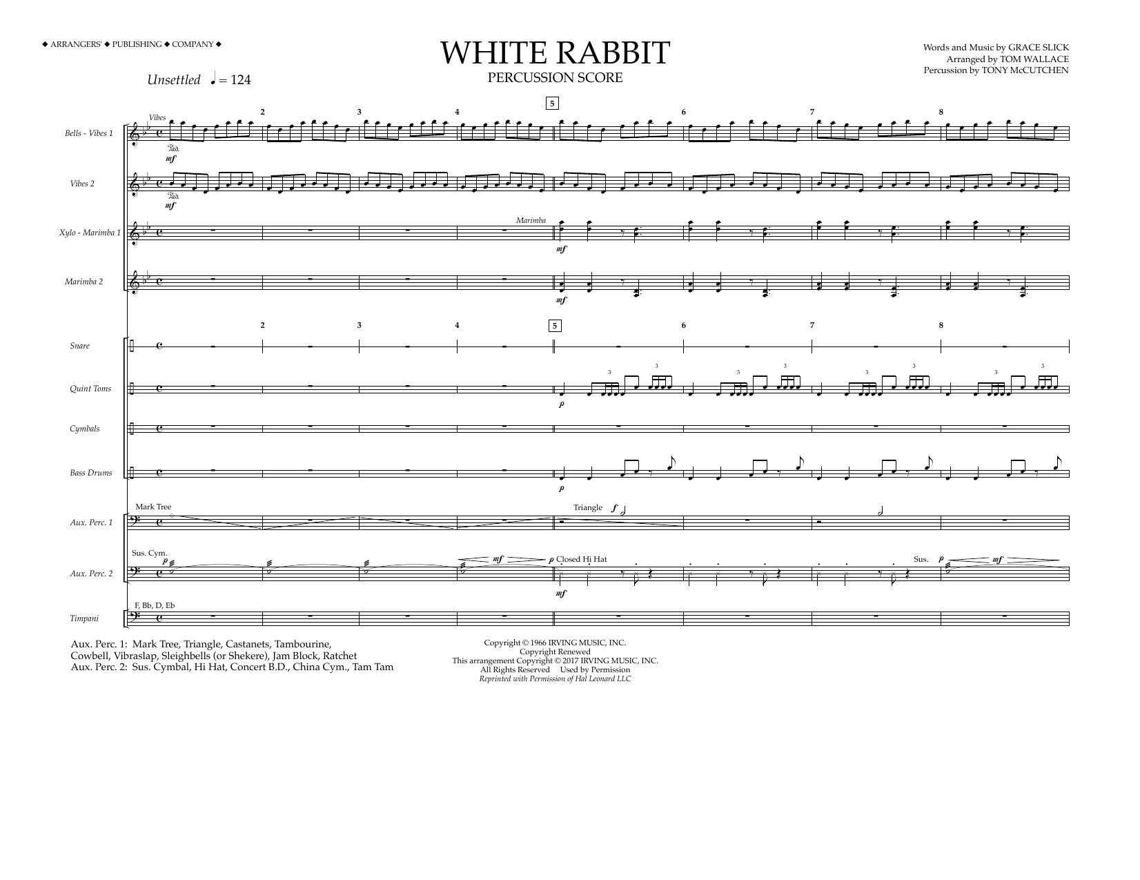 Tom Wallace White Rabbit - Percussion Score sheet music notes and chords arranged for Marching Band