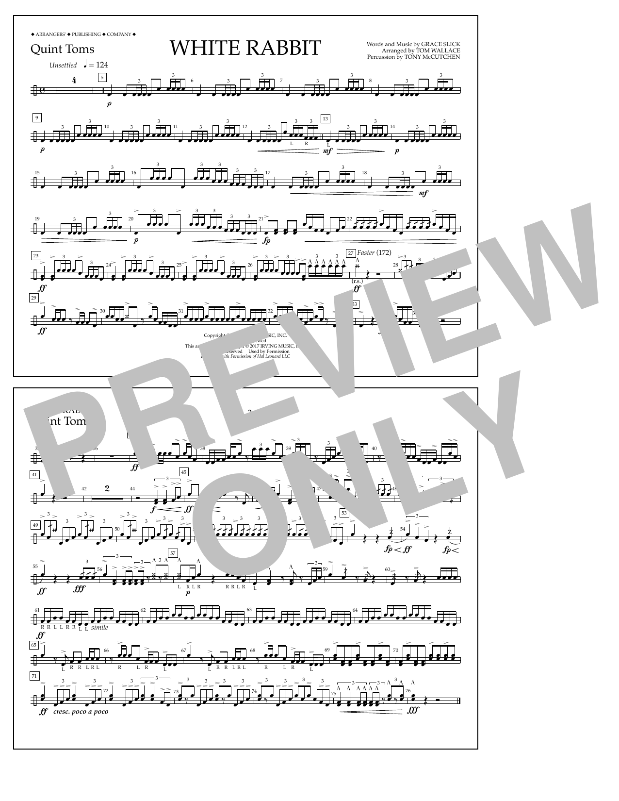 Tom Wallace White Rabbit - Quint-Toms sheet music notes and chords arranged for Marching Band