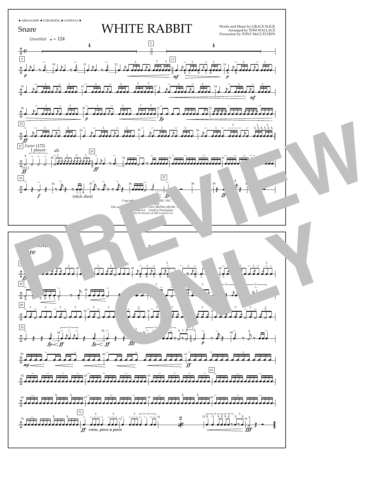 Tom Wallace White Rabbit - Snare sheet music notes and chords arranged for Marching Band