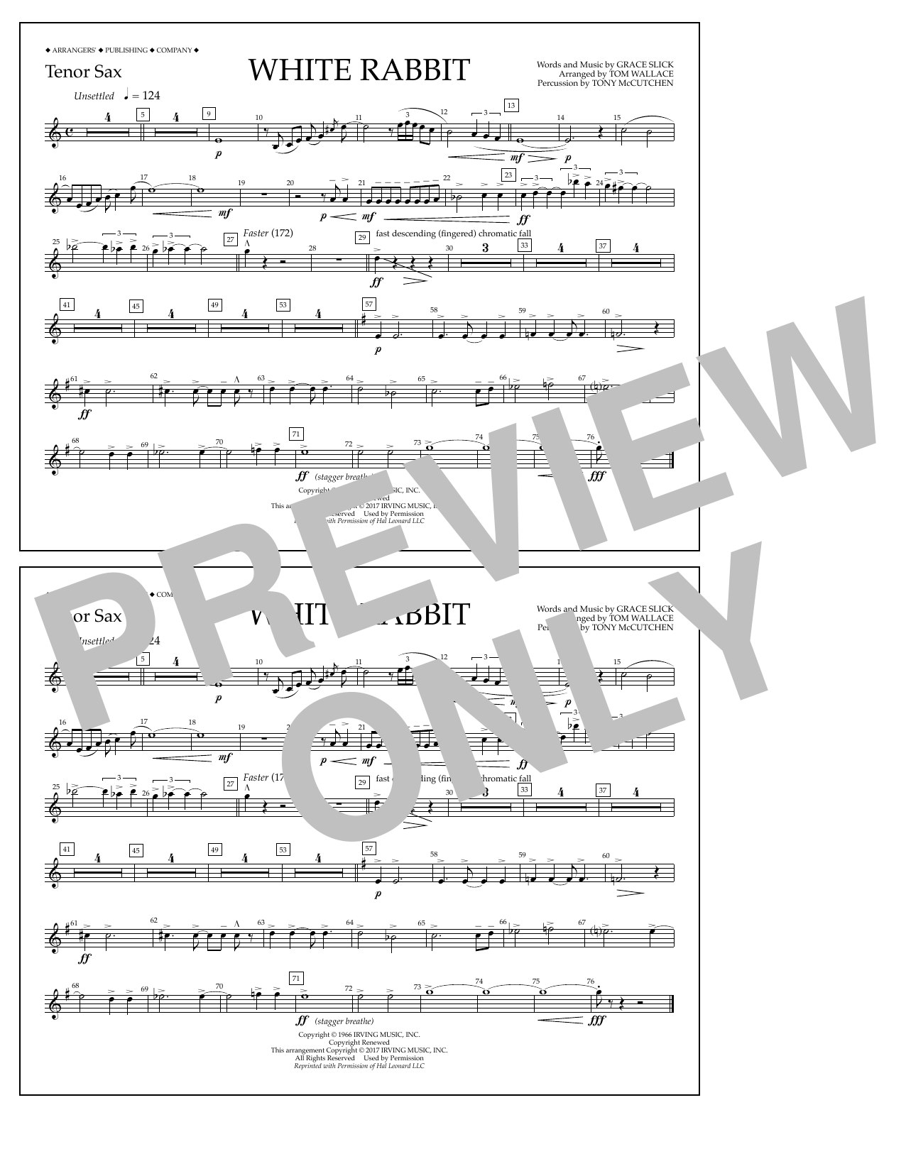Tom Wallace White Rabbit - Tenor Sax sheet music notes and chords arranged for Marching Band