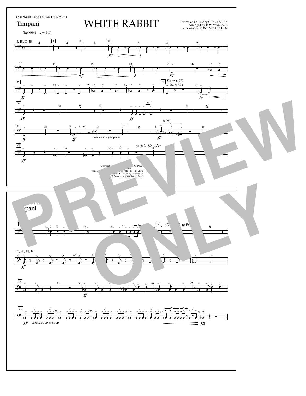 Tom Wallace White Rabbit - Timpani sheet music notes and chords arranged for Marching Band
