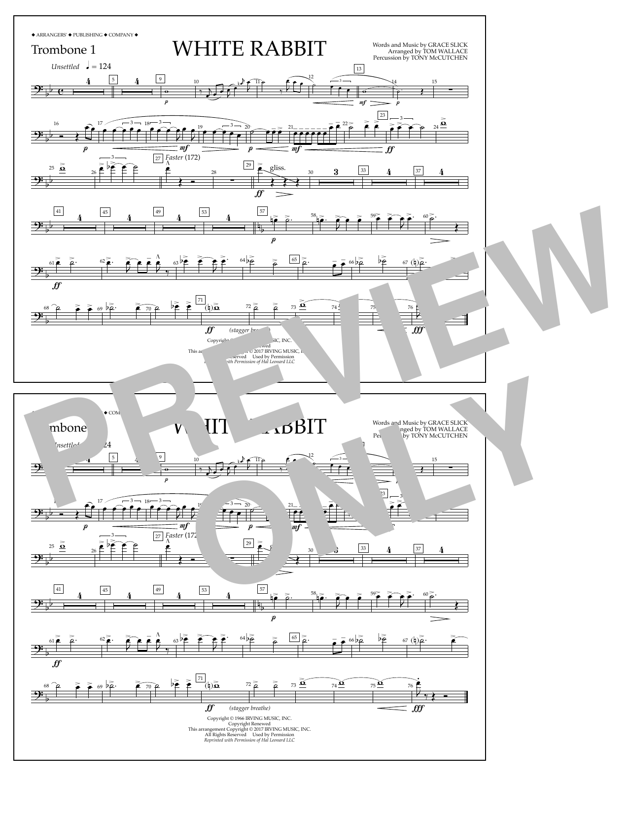 Tom Wallace White Rabbit - Trombone 1 sheet music notes and chords arranged for Marching Band