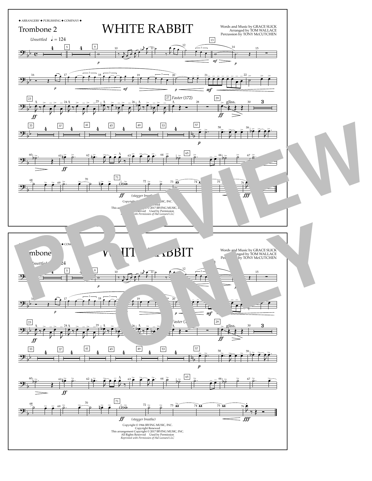 Tom Wallace White Rabbit - Trombone 2 sheet music notes and chords arranged for Marching Band