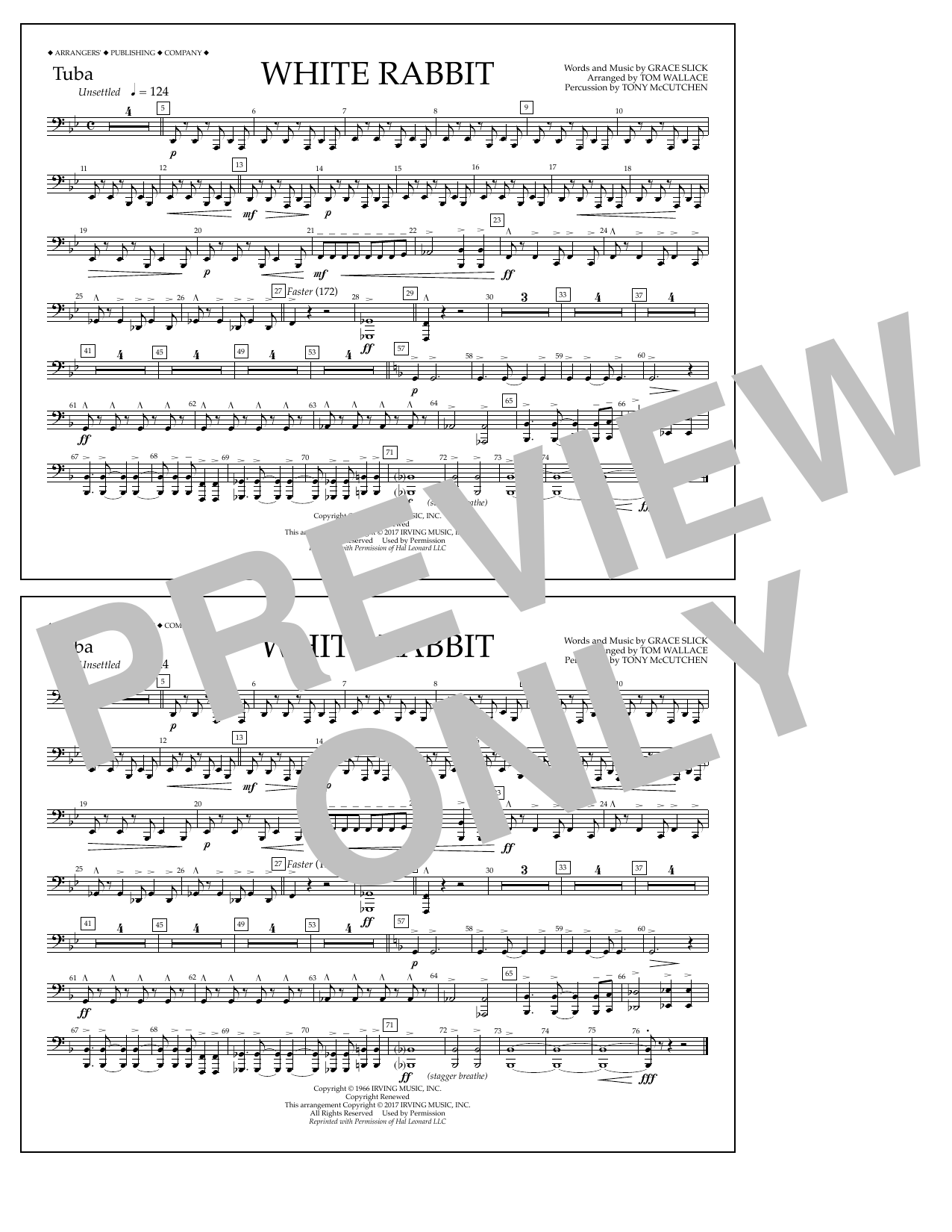 Tom Wallace White Rabbit - Tuba sheet music notes and chords arranged for Marching Band