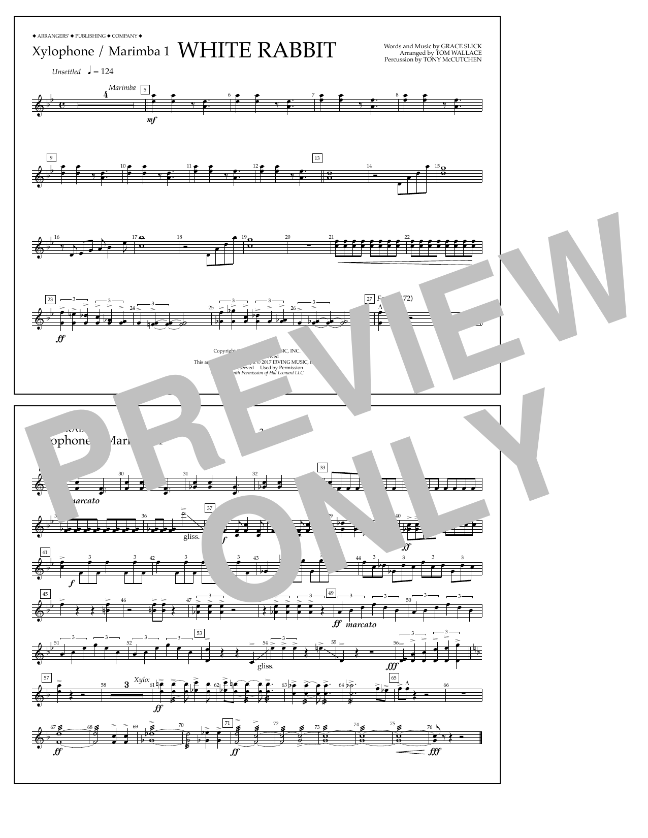Tom Wallace White Rabbit - Xylo./Marimba 1 sheet music notes and chords arranged for Marching Band