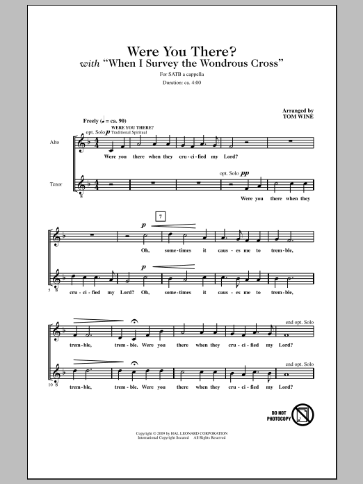 Tom Wine Were You There When They Crucified My Lord? sheet music notes and chords arranged for SATB Choir