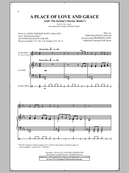Tom Eggleston A Place Of Love And Grace sheet music notes and chords arranged for Choir