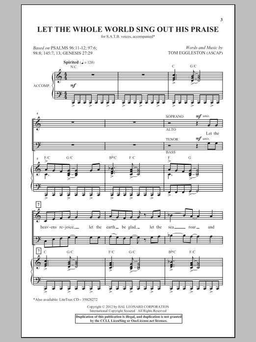 Tom Eggleston Let The Whole World Sing Out His Praise sheet music notes and chords arranged for SATB Choir