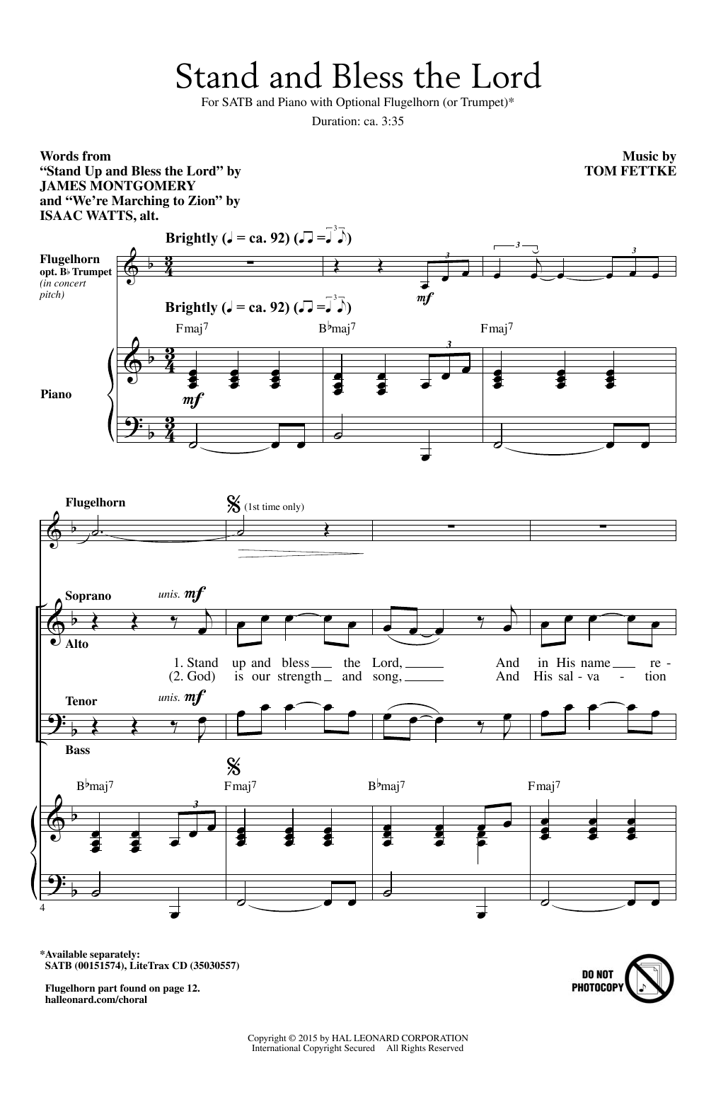 Tom Fettke Stand And Bless The Lord sheet music notes and chords arranged for SATB Choir