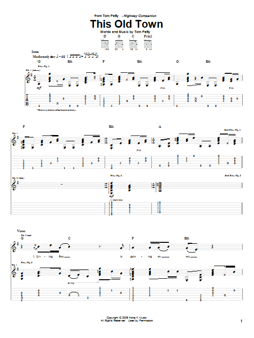 Tom Petty This Old Town sheet music notes and chords arranged for Guitar Tab