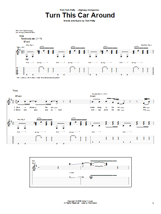 Tom Petty Turn This Car Around sheet music notes and chords arranged for Guitar Tab