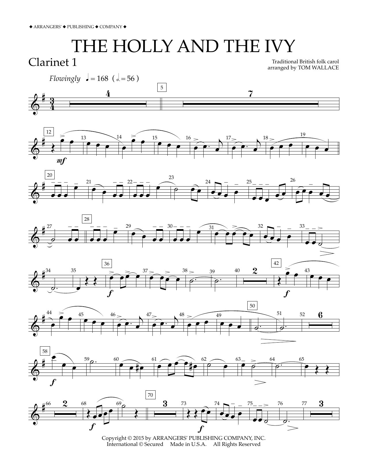Tom Wallace The Holly and the Ivy - Bb Clarinet 1 sheet music notes and chords arranged for Concert Band