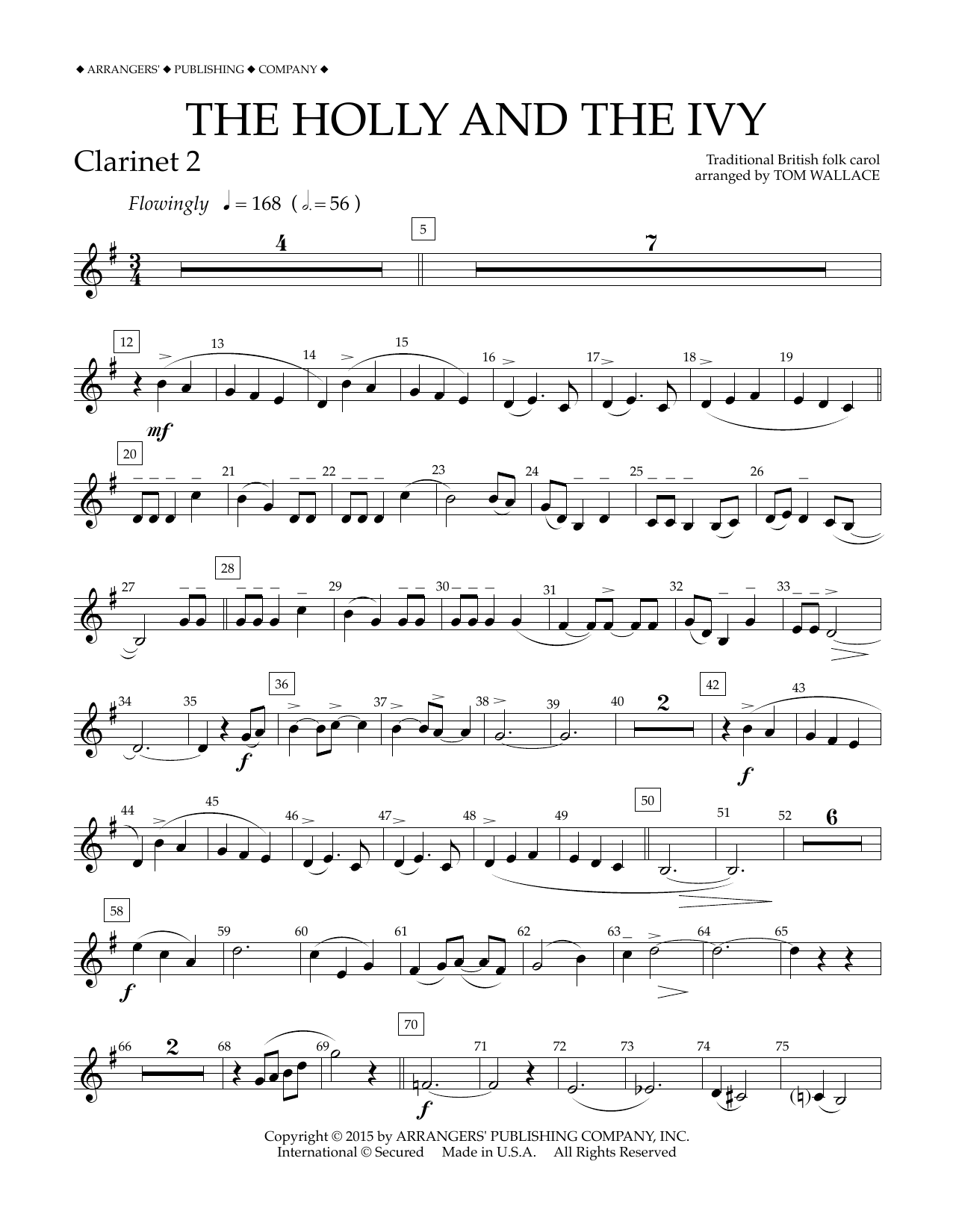 Tom Wallace The Holly and the Ivy - Bb Clarinet 2 sheet music notes and chords arranged for Concert Band