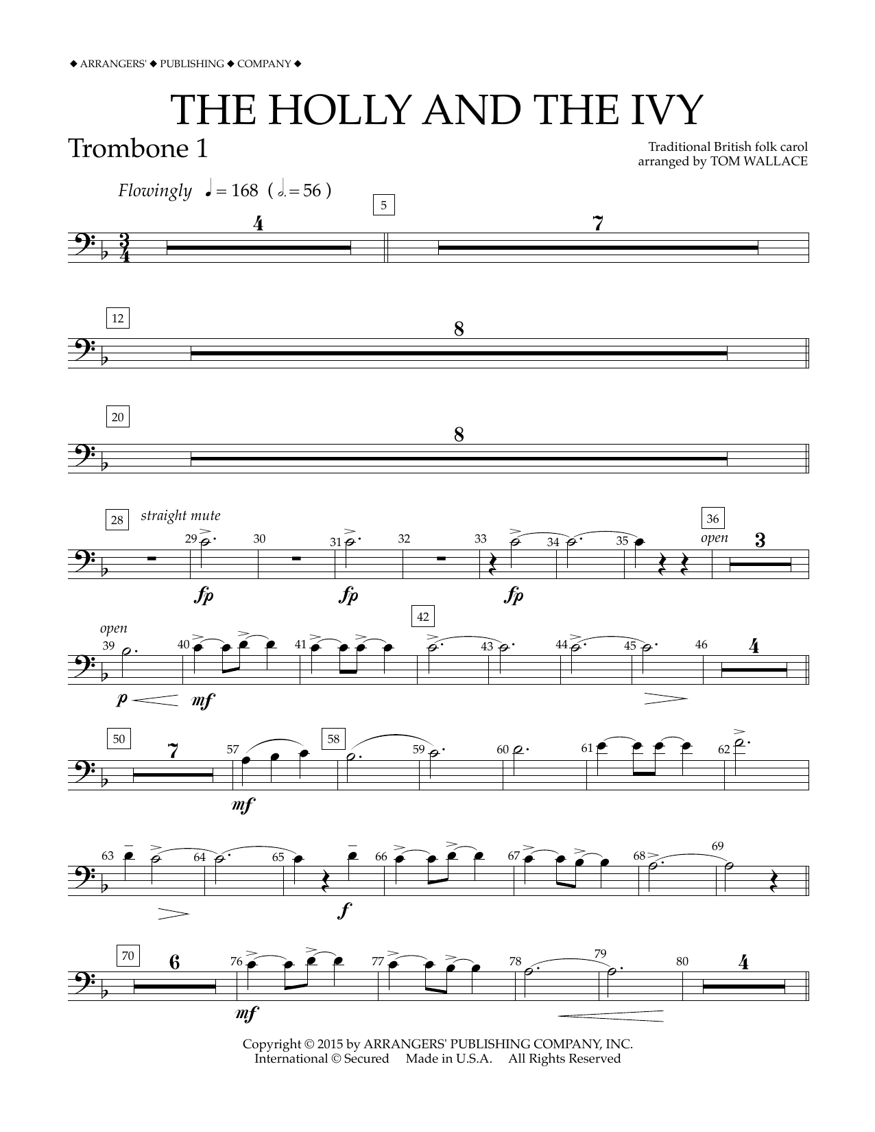 Tom Wallace The Holly and the Ivy - Trombone 1 sheet music notes and chords arranged for Concert Band