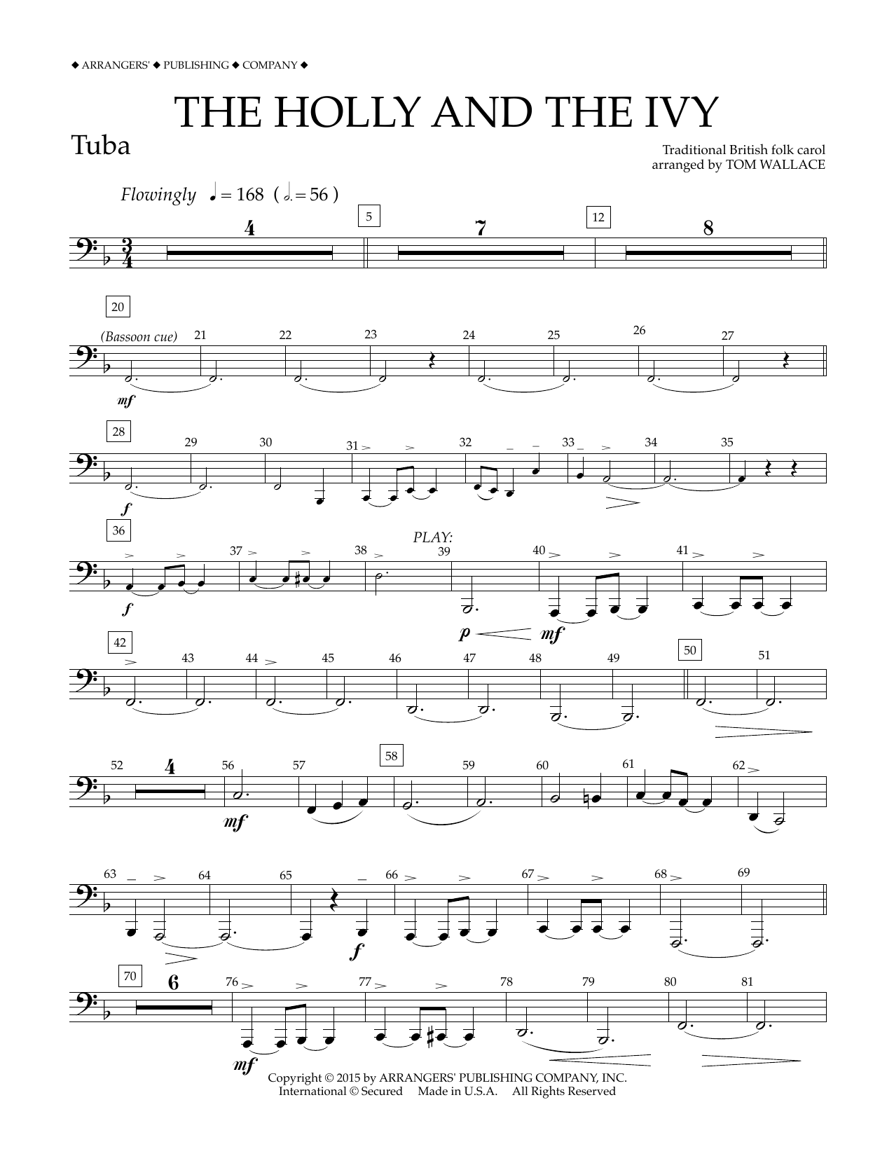 Tom Wallace The Holly and the Ivy - Tuba sheet music notes and chords arranged for Concert Band