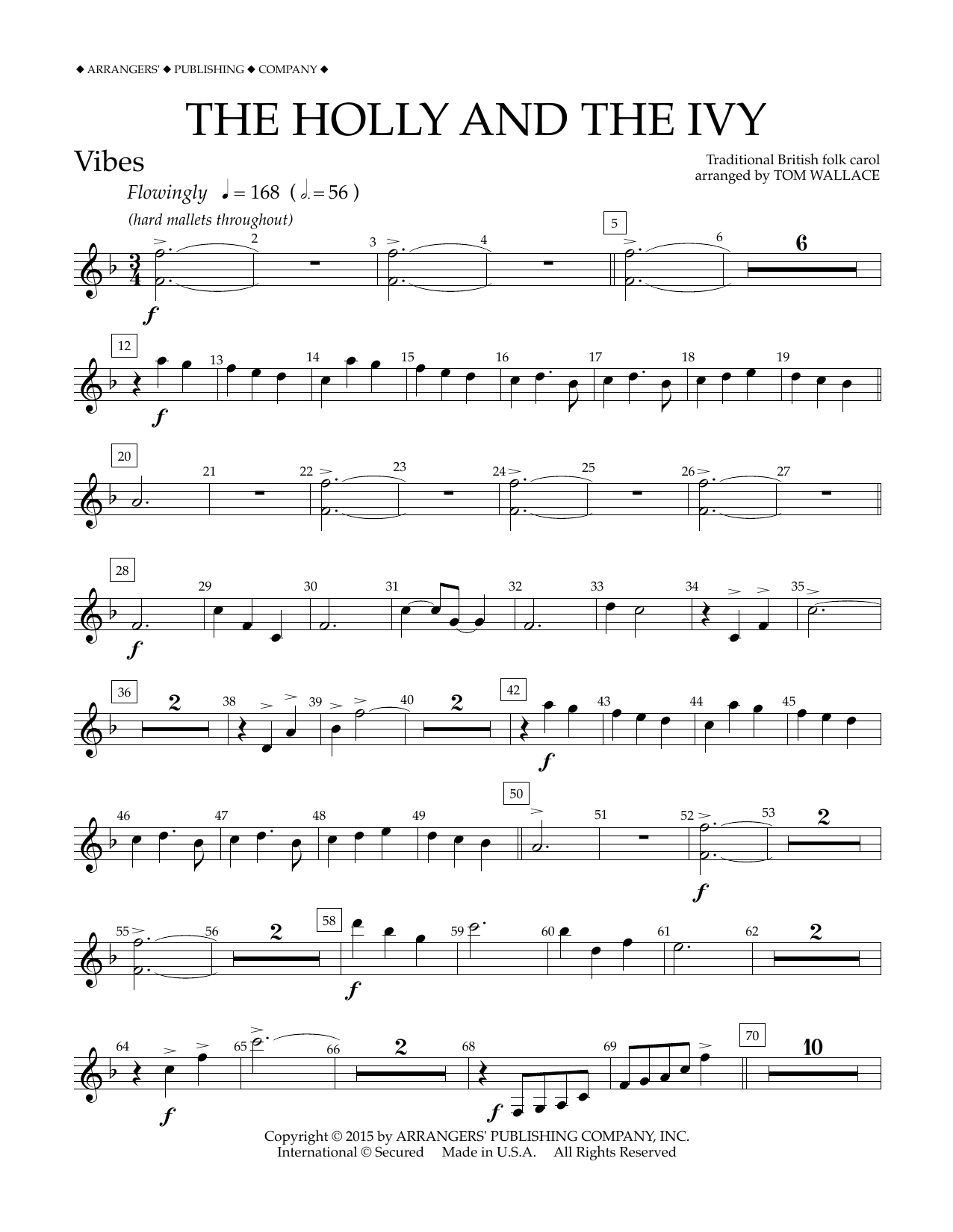 Tom Wallace The Holly and the Ivy - Vibes sheet music notes and chords arranged for Concert Band