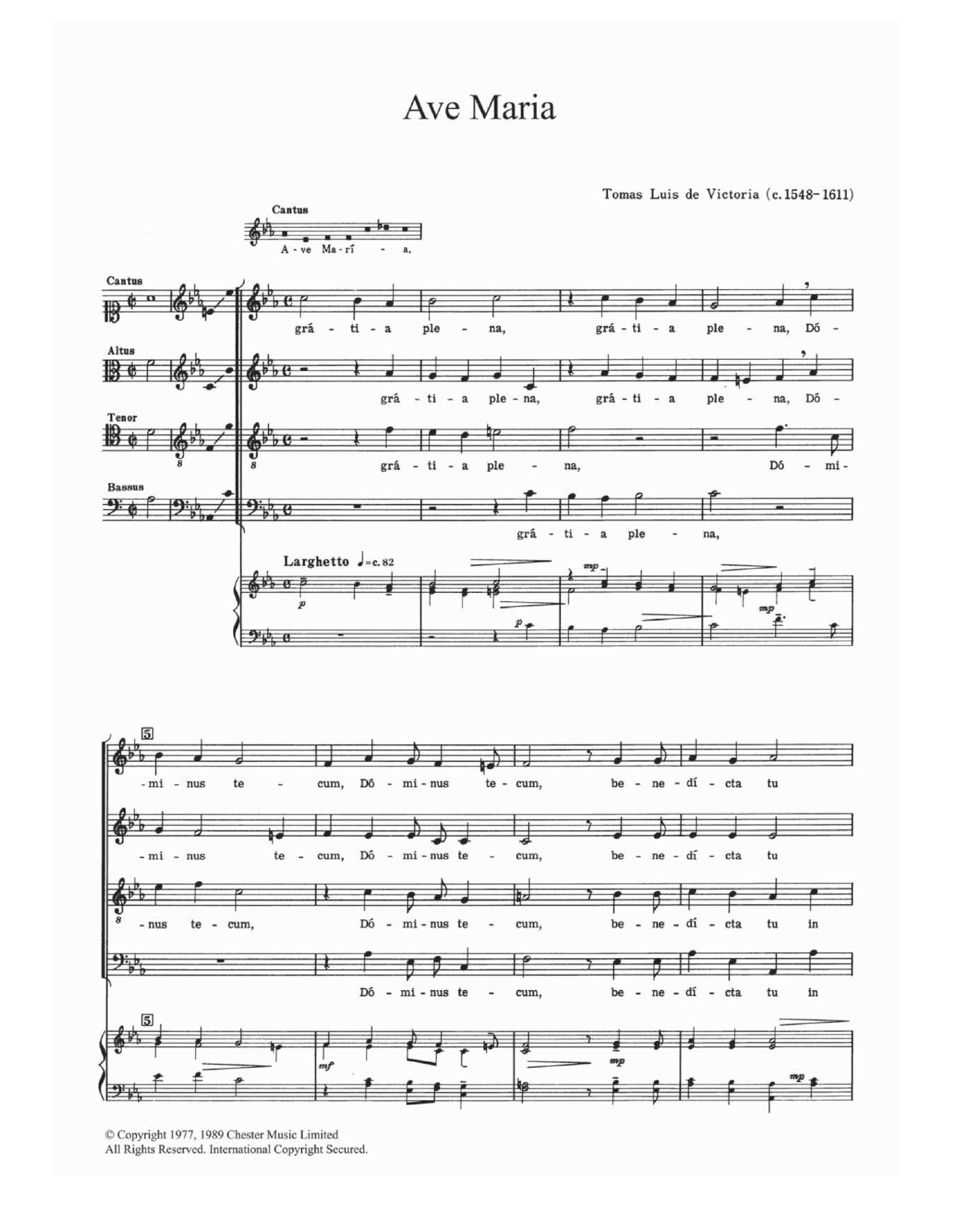 Tomàs Luis de Victoria Ave Maria sheet music notes and chords arranged for Choir