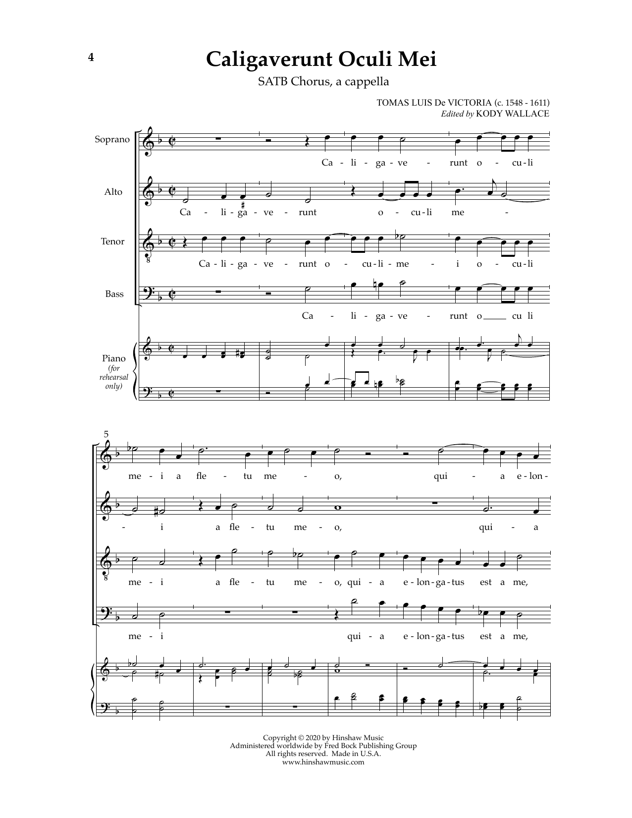 Tomas Luis de Victoria Caligaverunt Oculi Mei sheet music notes and chords arranged for SATB Choir