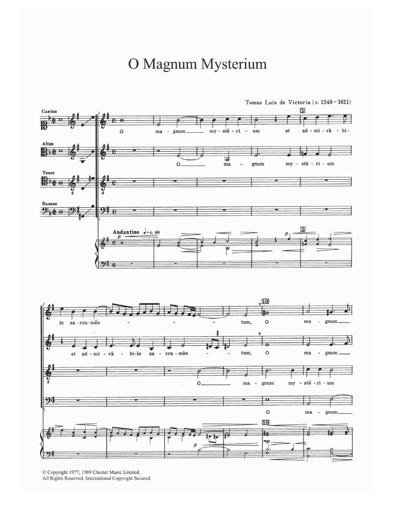 Tomas Luis de Victoria O Magnum Mysterium sheet music notes and chords arranged for Choir