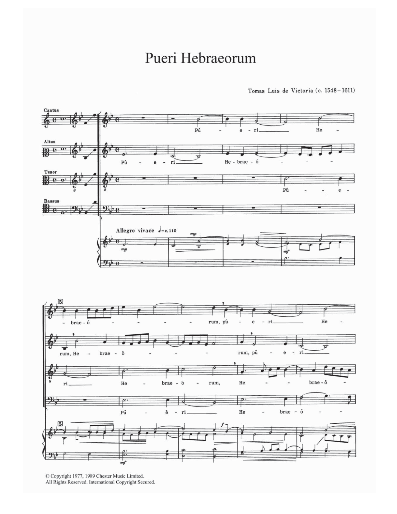 Tomàs Luis de Victoria Pueri Hebraeorum sheet music notes and chords arranged for Choir