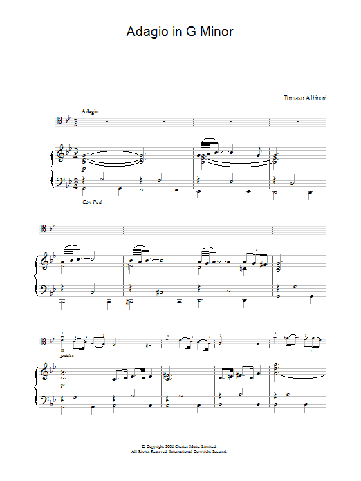 Tomaso Albinoni Adagio In G Minor sheet music notes and chords arranged for Piano Solo