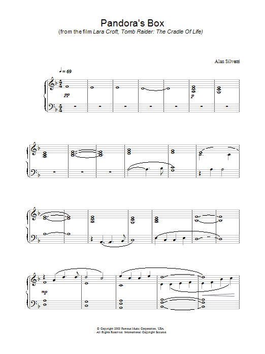 Tomb Raider: The Cradle Of Life Lara Croft The Cradle Of Life: Pandora's Box sheet music notes and chords arranged for Piano Solo