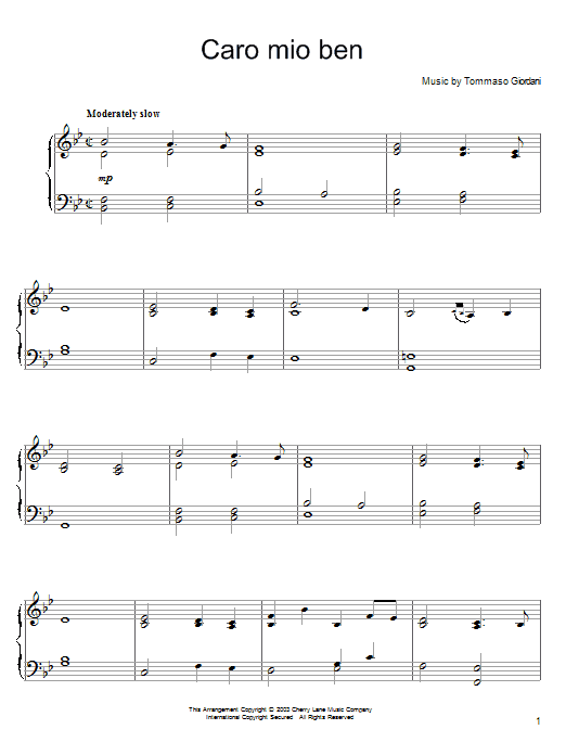 Tommaso Giordani Caro Mio Ben sheet music notes and chords arranged for Clarinet Solo