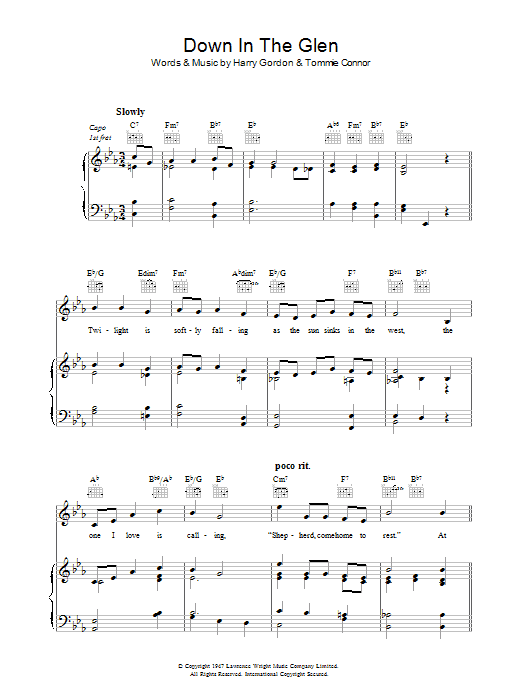 Tommie Connor Down In The Glen sheet music notes and chords arranged for Piano, Vocal & Guitar Chords